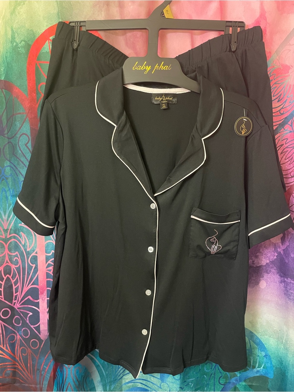 Baby Phat Black Women's Short Sleeve Pajama Set